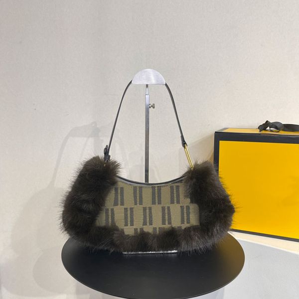 

lock axillary bag women shoulder clutch bags semilunar type quality wallet fox fur genuine leather removable amber strap gold hardware mini