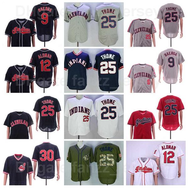 

men retro baseball 25 jim thome jerseys retire 9 carlos baerga 12 roberto alomar 30 joe carter all stitched pullover cooperstown flexbase vi, Blue;black