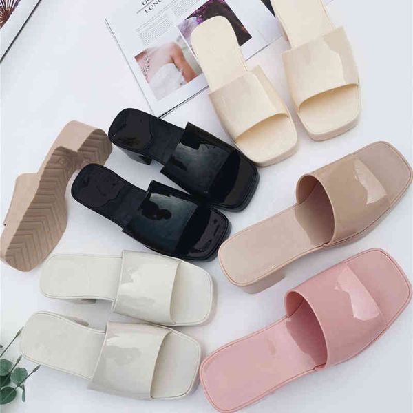 

women's slippers g family high heel flip flop thick sole fashion jelly shoes 101 original, Black