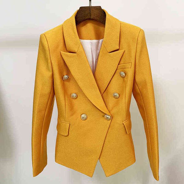 

new gold blazer women 2021 female jacket double breasted buttons slim formal women blue blazers jackets dropship j220813, White;black