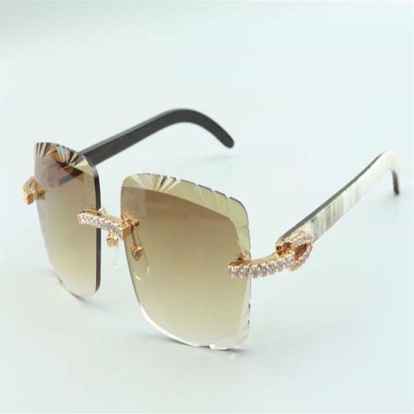 

2021 cutting lens endless diamonds sunglasses 3524020 natural mixed buffalo horns temples glasses size 58-18-140mm289w, White;black