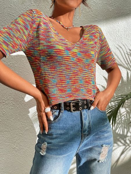 

space dye asymmetrical hem crop knit 577b#, White;black