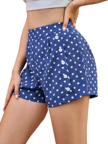 

high waist polka dot button side shorts n9nx#, White;black