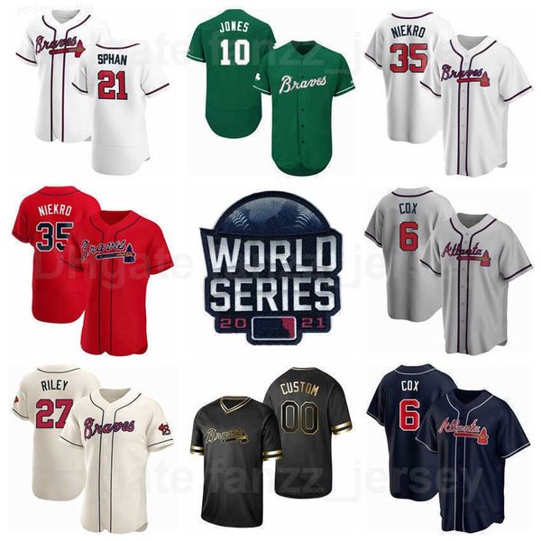 

world series 2021 baseball 6 bobby cox jersey 44 hank aaron 21 warren sphan 41 eddie matthews 35 phil niekro all stitched flexbase cool base, Blue;black