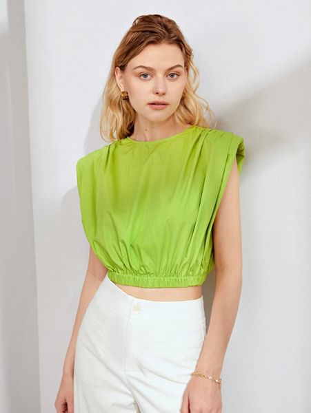 

shoulder pad ruched tank k4bm#, White