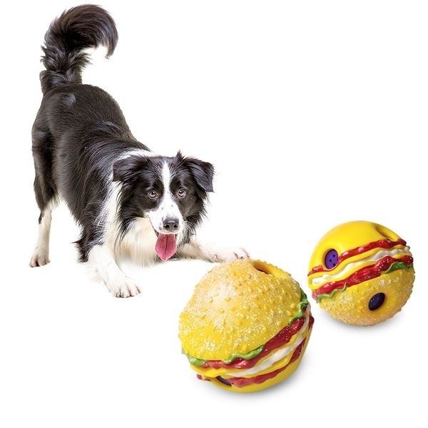 Spielzeug für Haustiere, klingend, lustig, Hund, Welpe, Katze, Ball, Gummi, Kauen, Hunde, Spielen, Apportieren, Quietschen, Zubehör, Hamburger-Form, Y200330