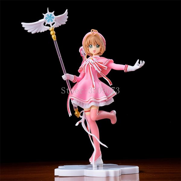 

anime figure card captor kinomoto sakura magic wand girls sakura lovely pink pvc action figure toys collection model doll gift 220426