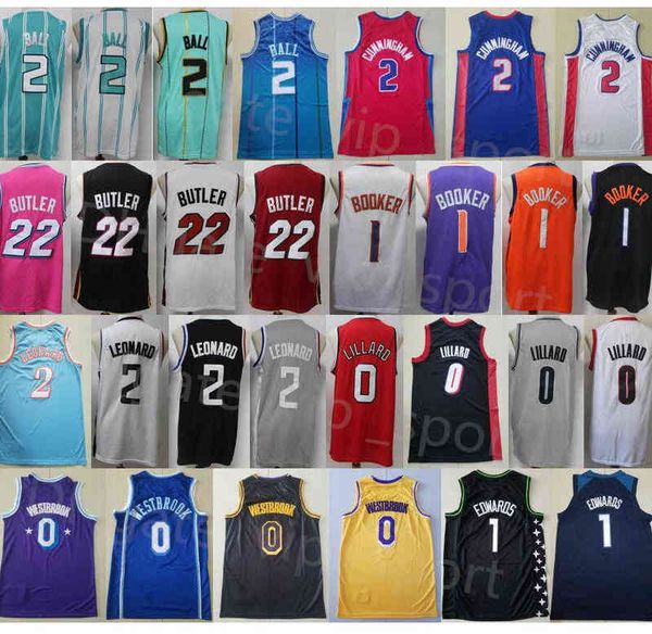 

stitched basketball lamelo ball jersey 2 anthony edwards 1 damian lillard 0 jimmy butler devin booker kawhi leonard russell westbrook cade c, Black