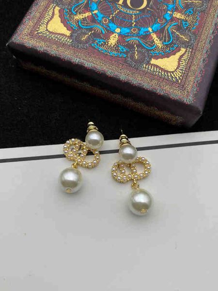 

fine gold letter diamond inlaid pearl earrings 2022 new red star earrings, Golden