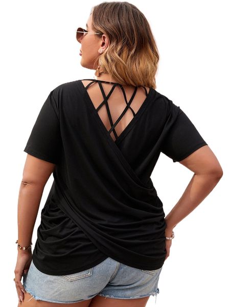 

plus back criss cross wrap tee u1ln#, Black