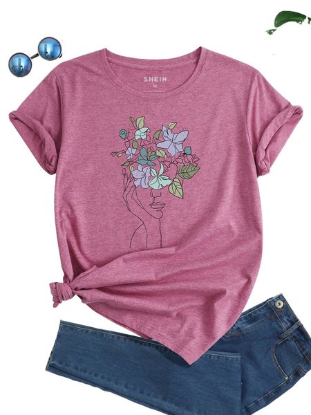 

floral & figure graphic tee x1vi#, White