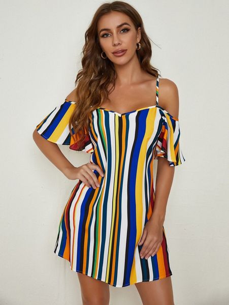 

cold shoulder striped colorblock dress z0vg#, Black;gray
