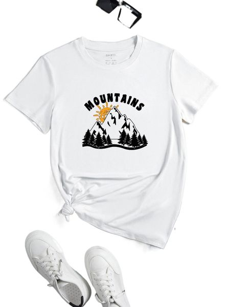 

mountain & letter graphic tee 84y7#, White