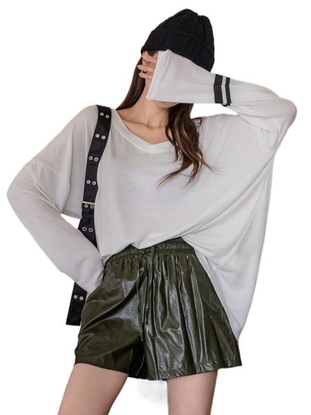 

dazy striped drop shoulder tee without belt d9mv#, White