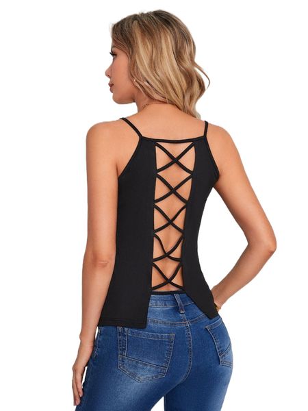 

cut out crisscross back cami y9lo#, White