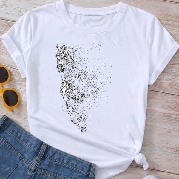 

fashion clothes horse love t shirts sweet 90s summer ladies cartoon clothing short sleeve graphic shirt women t-shirt female top, White
