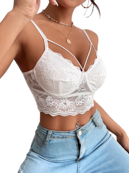 

floral lace crop cami u41r#, White