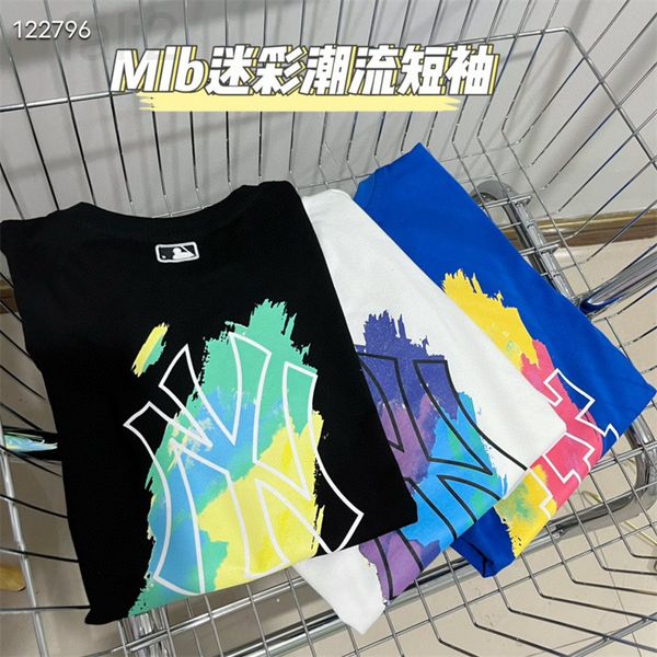 

women's t-shirt designer 2022 spring and summer new korean mlb camouflage trend embroidery letter ny printing loose couple round neck s, White