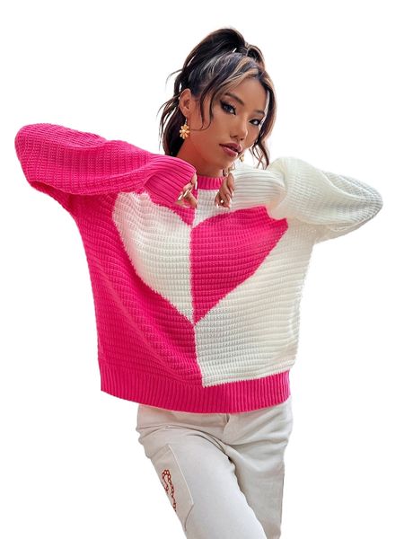 

heart pattern colorblock sweater a8y5#, White;black