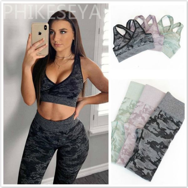 Kadın Kamuflaj Camo Yoga Set Set Spor Giyim Sakınmaz Gym Fitness Giyim ganimet Yoga Taytlar Sport Sütun Spor Spor Takım Femme MX200329