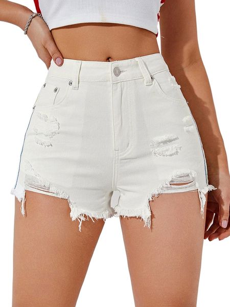 

ripped raw cut denim shorts 32jw#, White;black