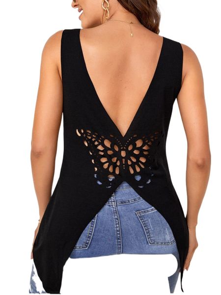 

cut out split back tank i5fw#, White