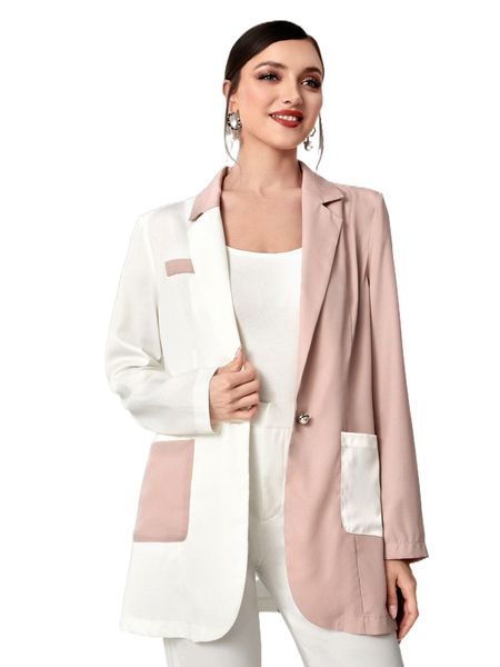 

two tone dual pocket single button blazer x6dj#, White