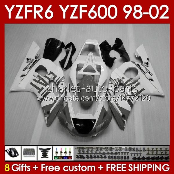 Estrutura do corpo para Yamaha YZF-600 YZF R6 R 6 600CC YZFR6 1998 1999 00 01 02 BODYWORK 145NO.205 YZF 600 CC Cowling YZF-R6 98-02 YZF600 98 99 2000 2001 2002 Fairing Kit White Gray Gray