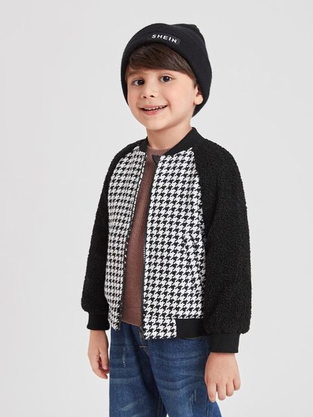 

toddler boys houndstooth raglan sleeve bomber jacket she, Blue;gray