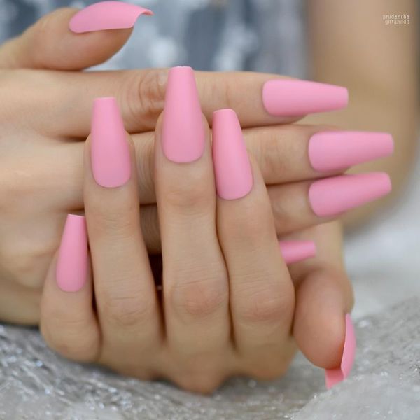 False unhas Coffin matte rosa unha falsa doce verão tampa completa em uma ferramenta de manicure de acrílico cônica 24pcs prud22