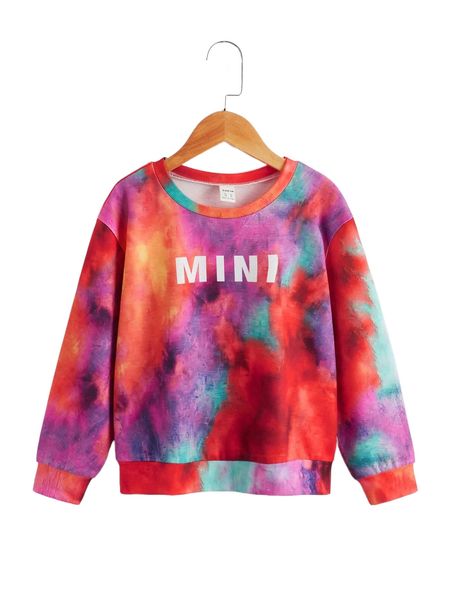 

girls tie dye letter graphic drop shoulder pullover u8vr#, Black;white