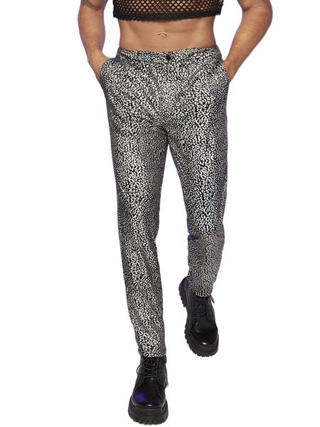 

men leopard print straight leg pants a38e#, Black