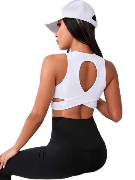 

marshmellow cut out criss cross back zipper sports bra r1ki#, Gray