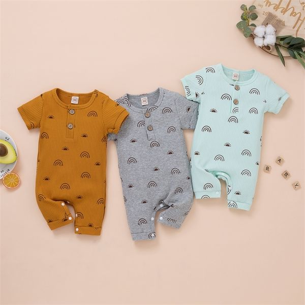 

baby boys girls jumpsuit short sleeve crew neck rainbow print romper for toddlers 220525, Blue