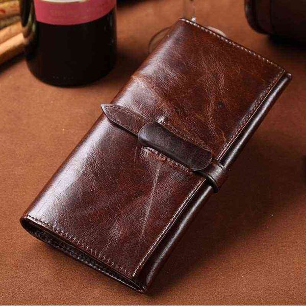 

wallets bags oil wax leather men's leisure long multi card, Red;black