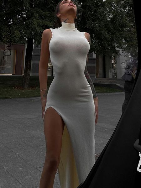

2022 summer slit maxi dress for women elegant holiday sleeveless club party tank sundresses solid clothes, Black;gray