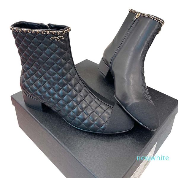 2022SS Kış Kadın Ayakkabı Botları Kambsili Kumaş Zincir Tıknaz Topuklu Günlük Ayakkabılar 3.5cm Retro Bordo Kadın Sonbahar Şövalyesi Yağmur Batı Batı Kar F5O