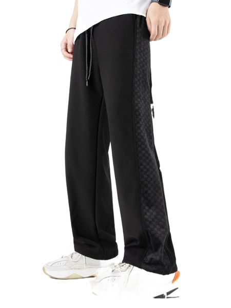 

men checker print drawstring waist pants b29i#, Black