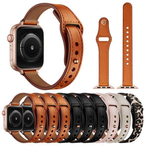 Pulseiras de relógio de couro de liberação rápida para homens e mulheres 38 mm 40 mm 44 mm 45 mm 49 mm Pulseira de relógio inteligente compatível com Apple iWatch Series 1 2 3 4 5 6 7 8 SE