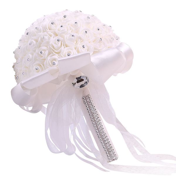 

ramos de novia romantic white wedding flowers bouquet with ribbon flower rose handmade artificial bridal accessories