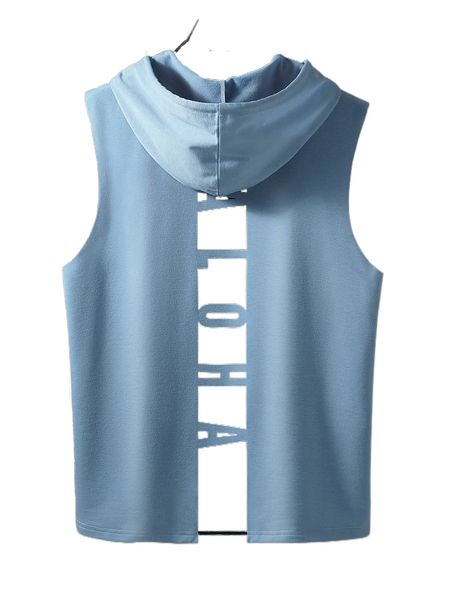 

men color block letter graphic drawstring hooded tank l4tl#, White;black