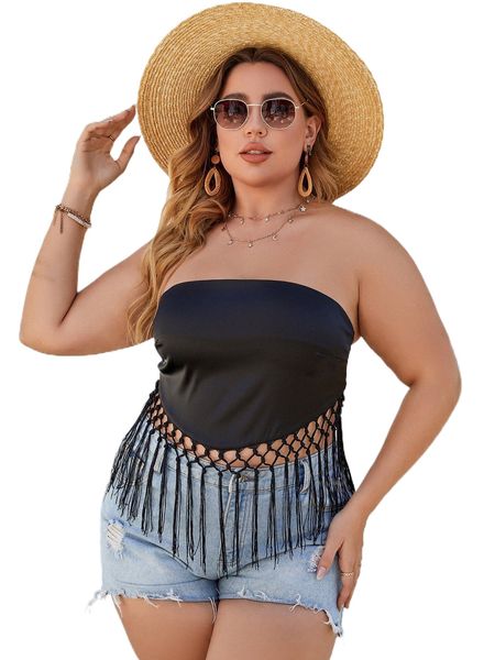 

plus fringe hem tie back tube l2lt#, Black