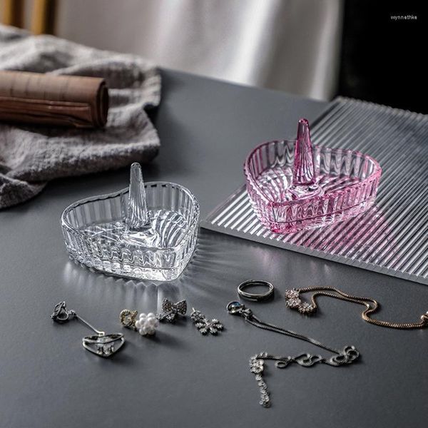 Schmuckbeutel Taschen Handgefertigte Klarglas-Ringhalterschale für dekorative Herzdesign-Tropfen Wynn22