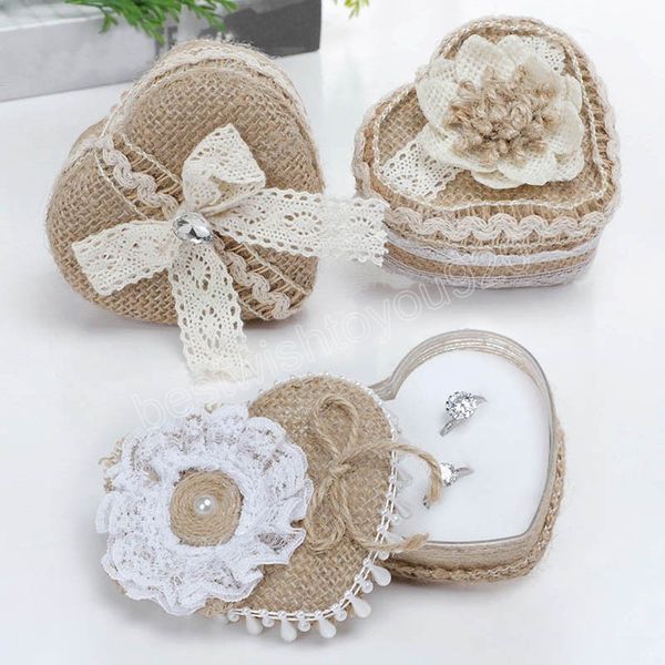 

linen love heart jewelry gift storage box case ring brooch earrings necklace organizer wedding valentine's day decoration, Black;white