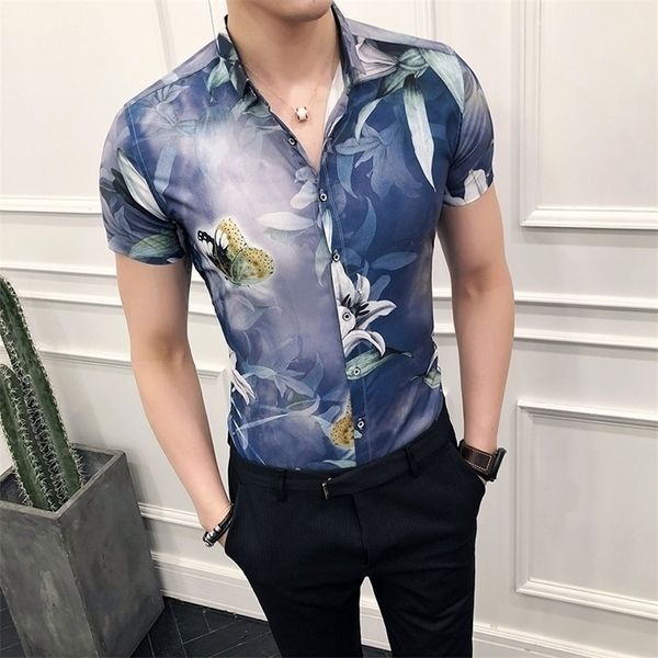Camicie da uomo estive Designer Stampa manica corta Casual Slim Fit Camicie eleganti Streetwear Social Tuxedo Camicie Hawaii Abbigliamento maschile