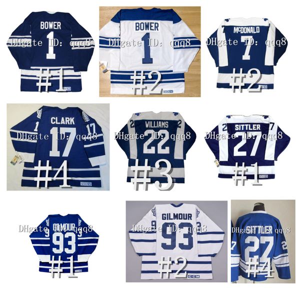 SL Vintage Doug Gilmour Leafs Хоккей Джерси Вендел Кларк Мэйпл коврик Сундин Тим Хортон Майк Палмейтер Лэнни Макдональд Дэррил Ситтлер галстук Доми