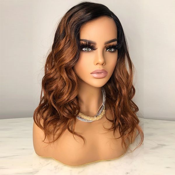

body wavy synthetic lace front wigs middle part wig ombre brown heat resistant lace hairline for black women daily usefactory direct