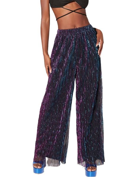 

bae high waist glitter wide leg pants s7ub#, Black;white