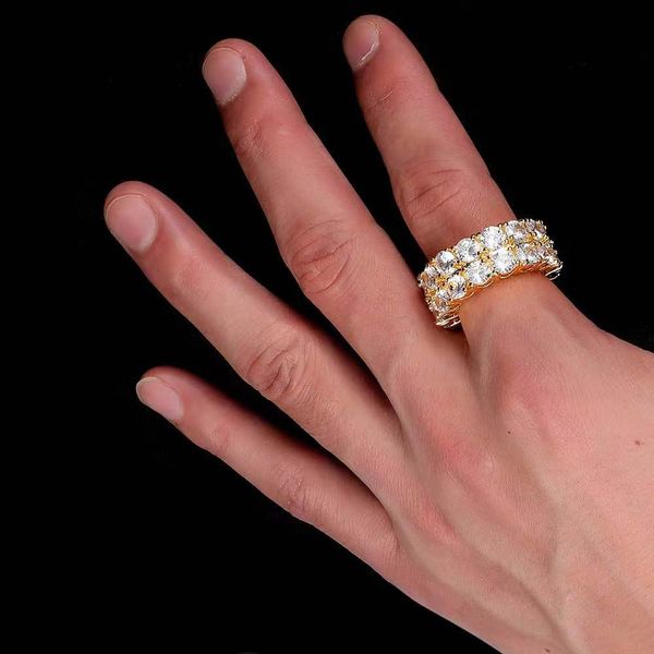 

mens hip hop jewelry women diamond ring fashion full stones 18k gold double row zirconia rings men's ring wholesale wedding party gift, Silver