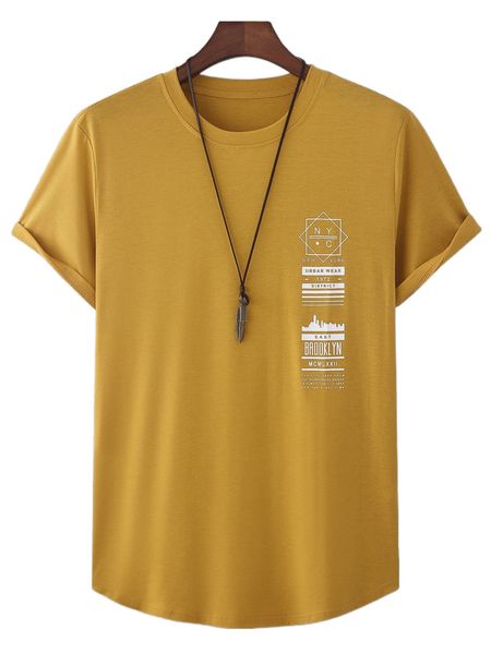 

men slogan graphic curved hem tee without necklace g6e1#, White;black